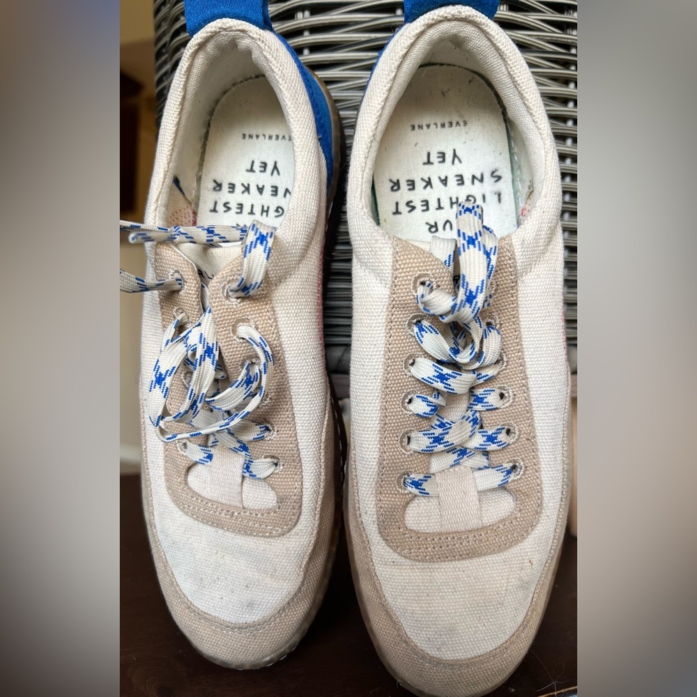 Everlane “Forever Sneaker” Canvas Shoes – Natural/Blue/Red – Unisex Size F9M7